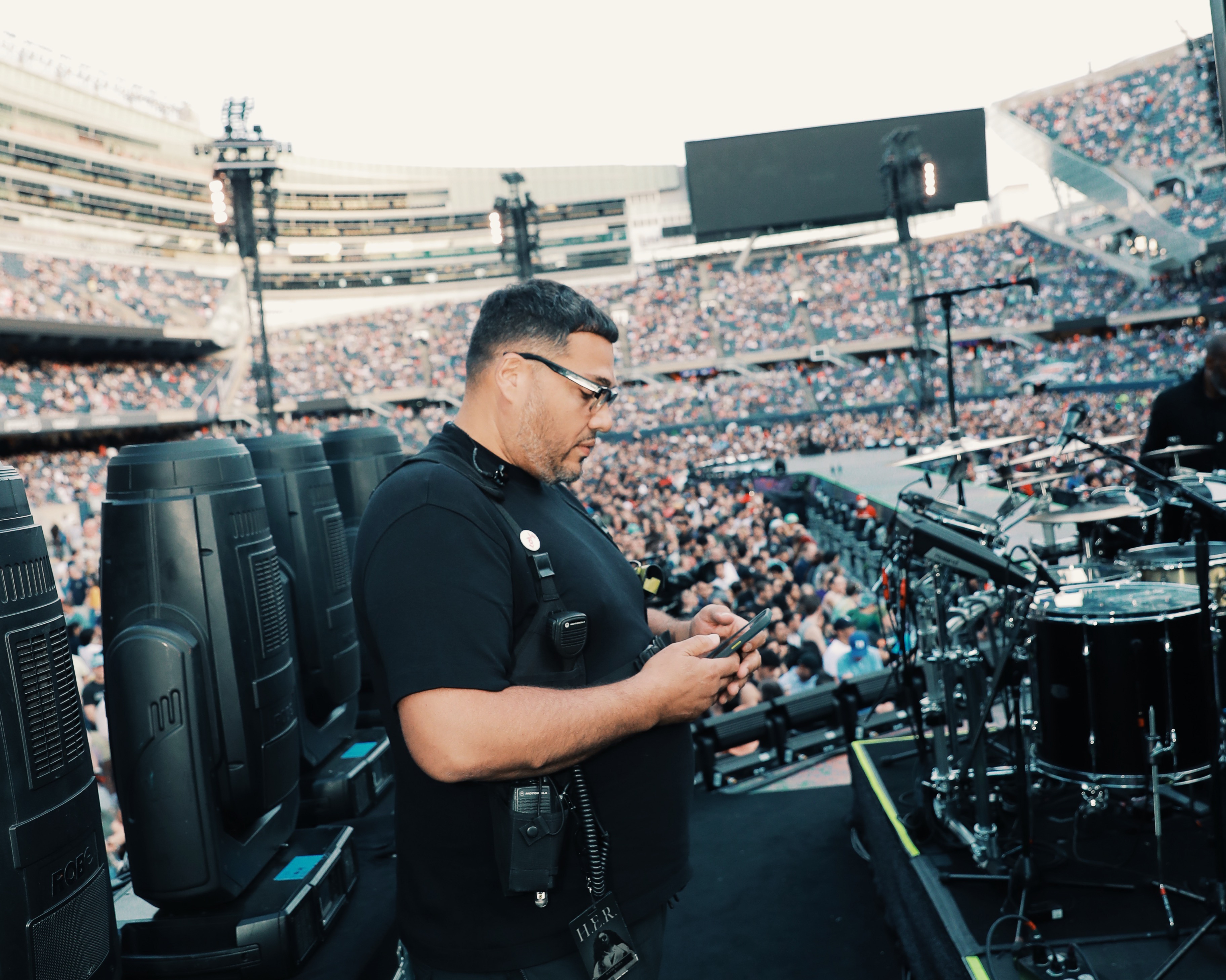 David Mejia on stage at a stadium concert